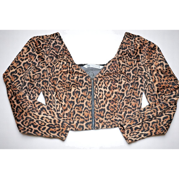 Zara Leopard Print Puff Sleeve Crop Top XS | Sweetheart Neckline Y2K Bustier - Picture 4 of 8